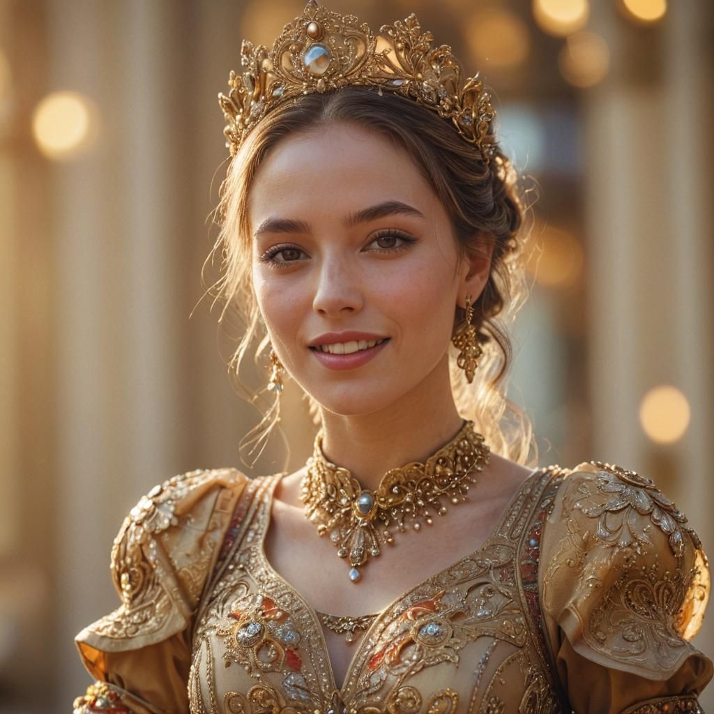 Expressive Woman in Ornate Outfit: Hyperrealistic Portrait