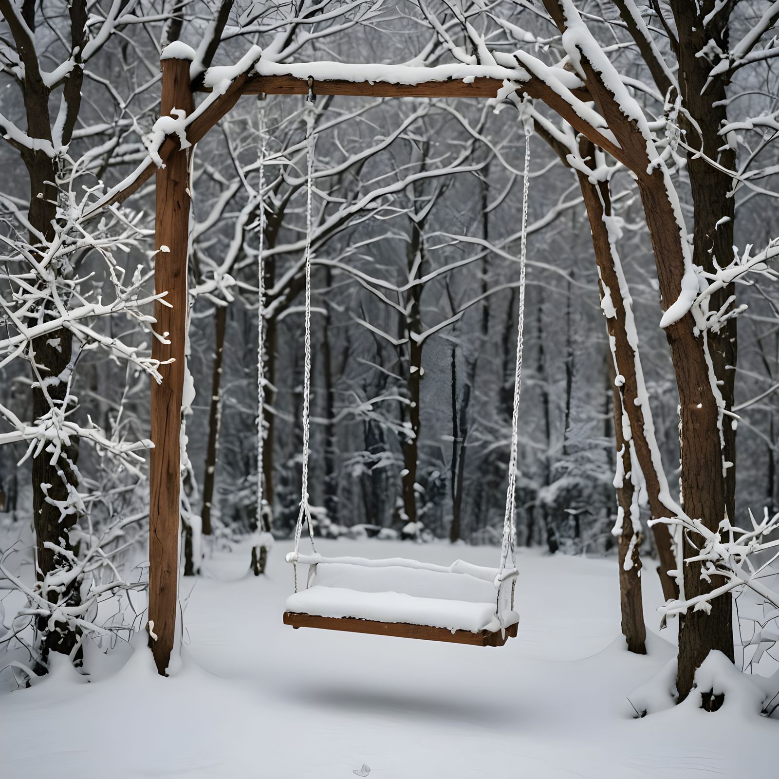 Snowflake Covered Swing in Winter