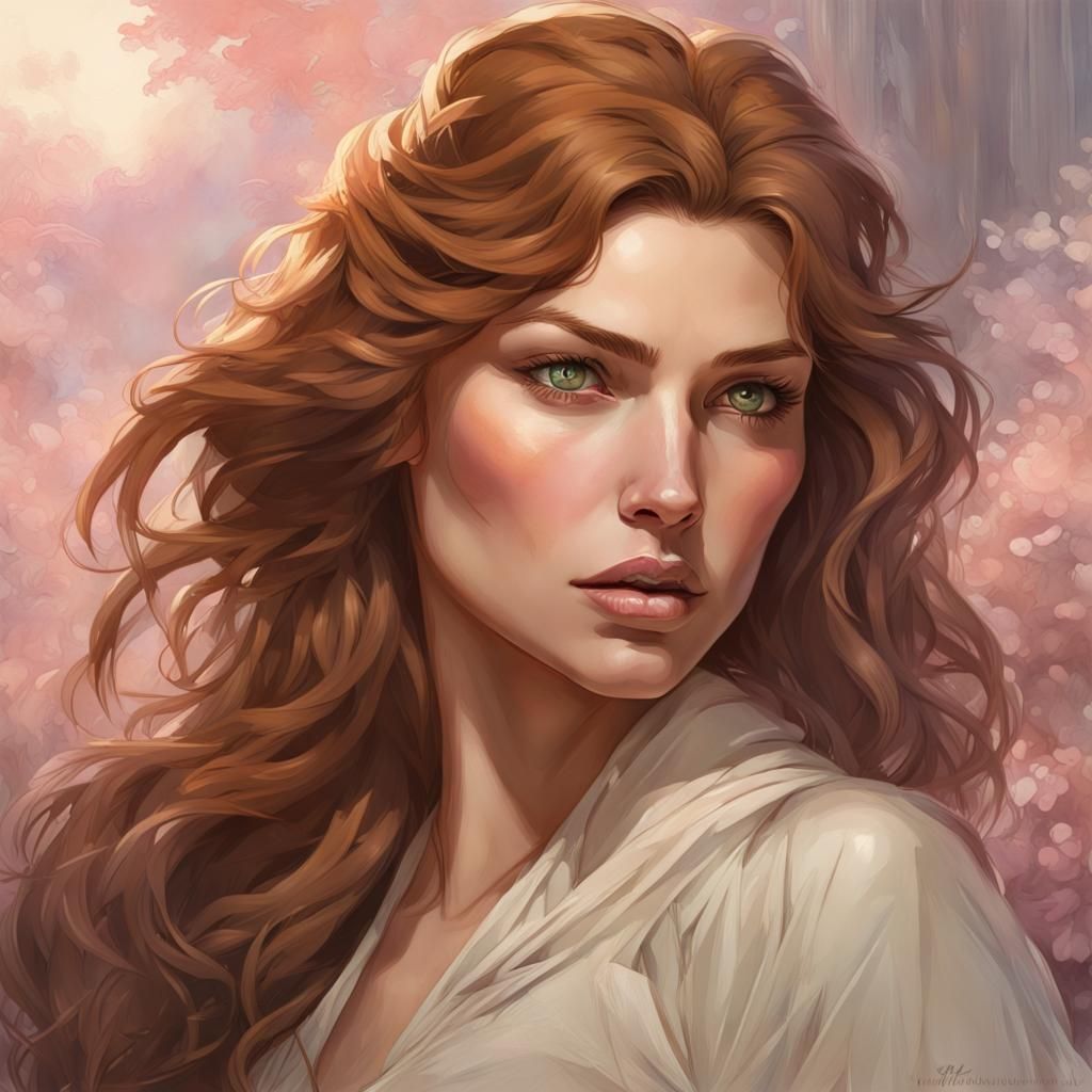 Woman and White Wolf Portrait, Hyperdetailed Concept Art