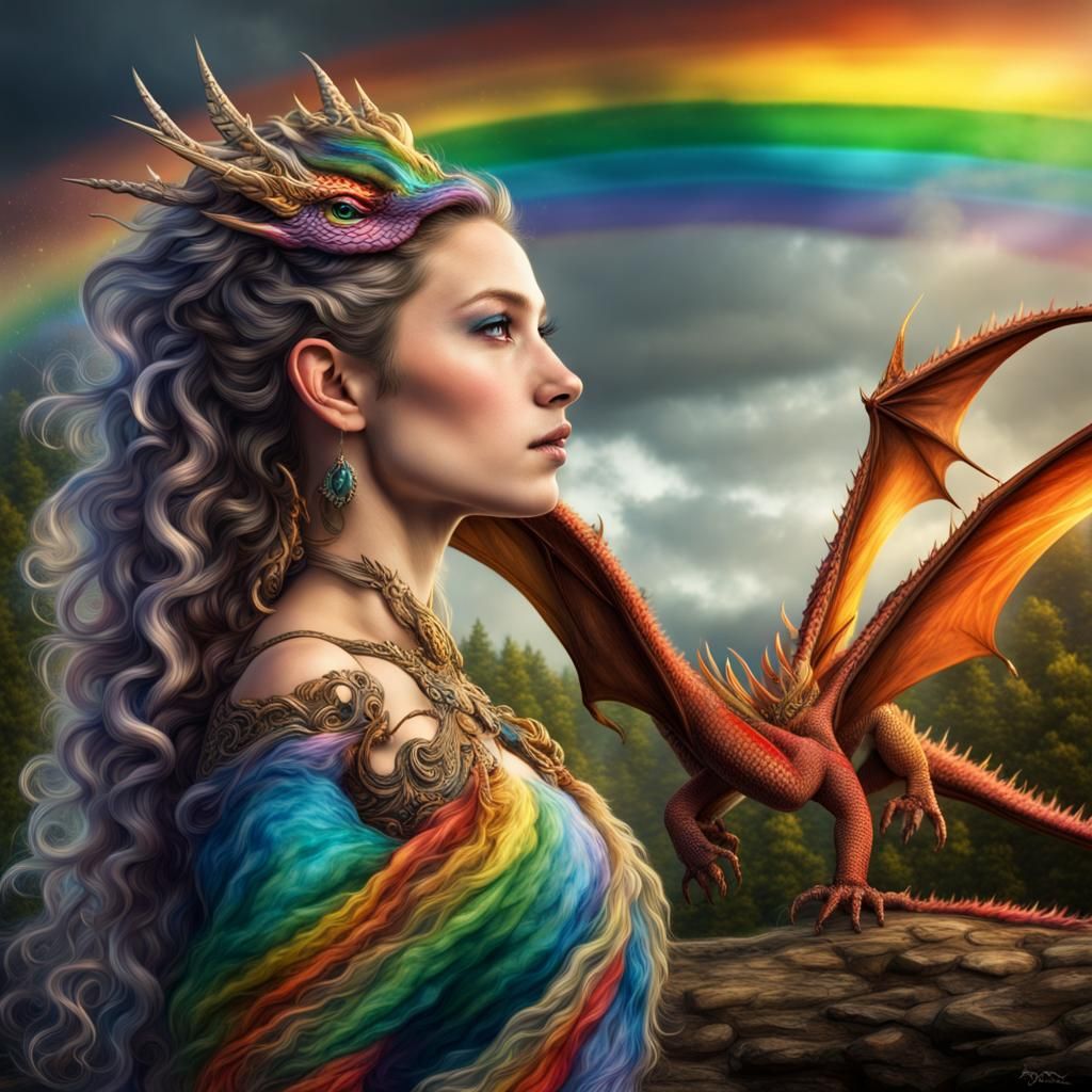 Dragon Princess Flight with Rainbow