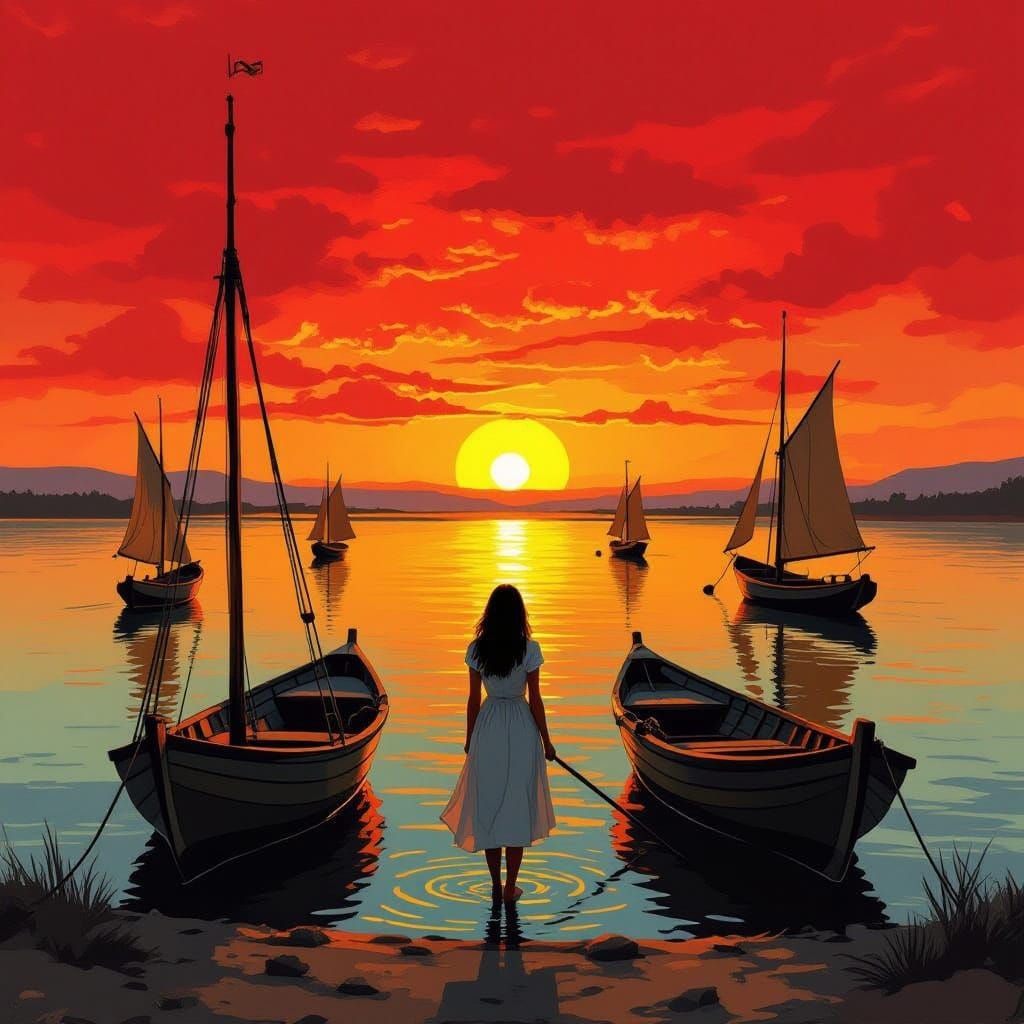 Surreal Sunset on a Riverbank in Dreamlike Quality