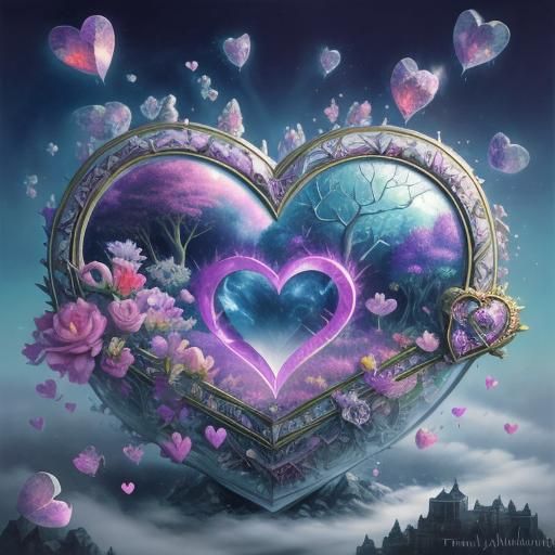 Ethereal Crystal Heart in Fantasy Landscape