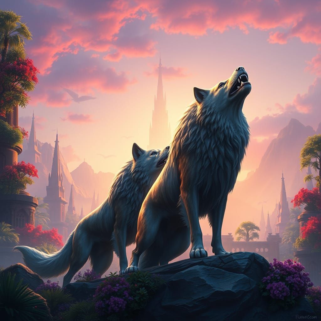 Surreal Canine Realms in Fantasy Concept Art Style