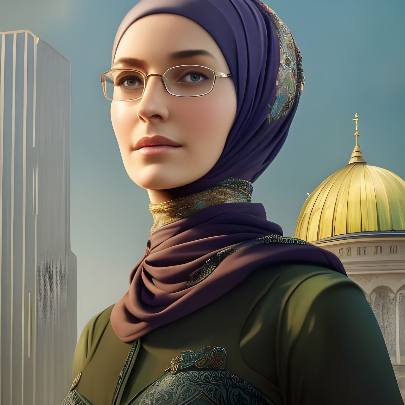 Young Woman in Hijab: Detailed Portrait in City