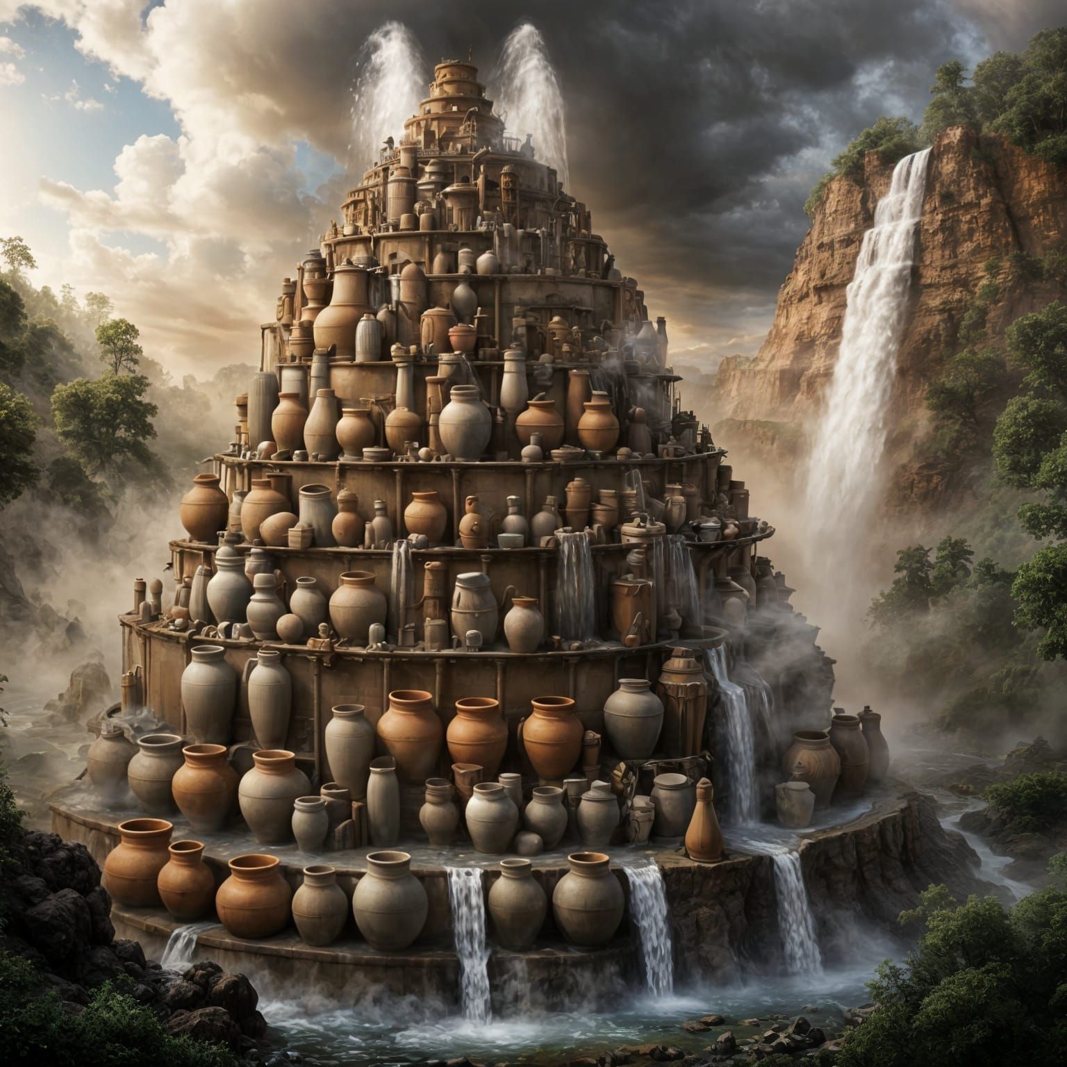 Tower of Babel Geyser Made of Pottery