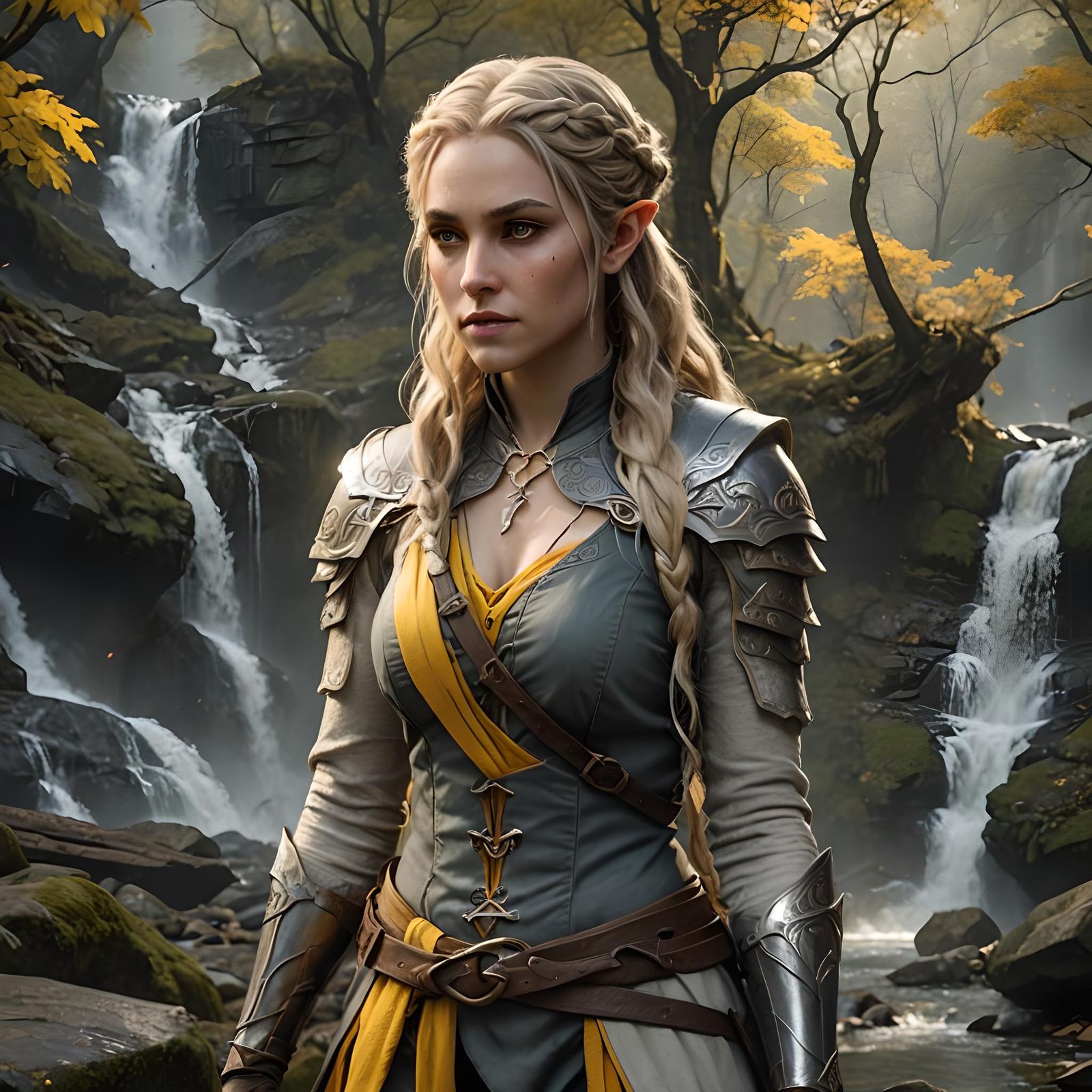 An half elf mercenary patrolling the forest