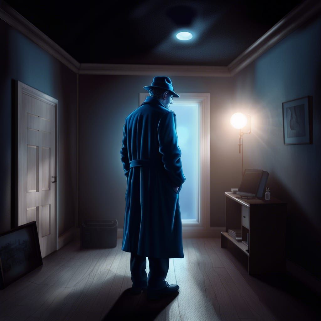 Glowing Blue Man in Noir Dark Fantasy Style