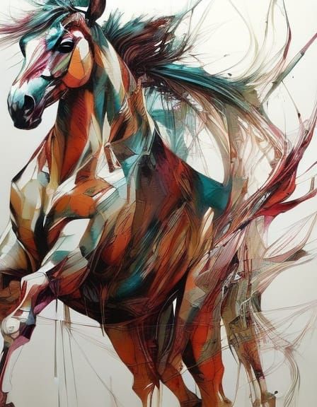 Detailed Horse in Mixed Media Style