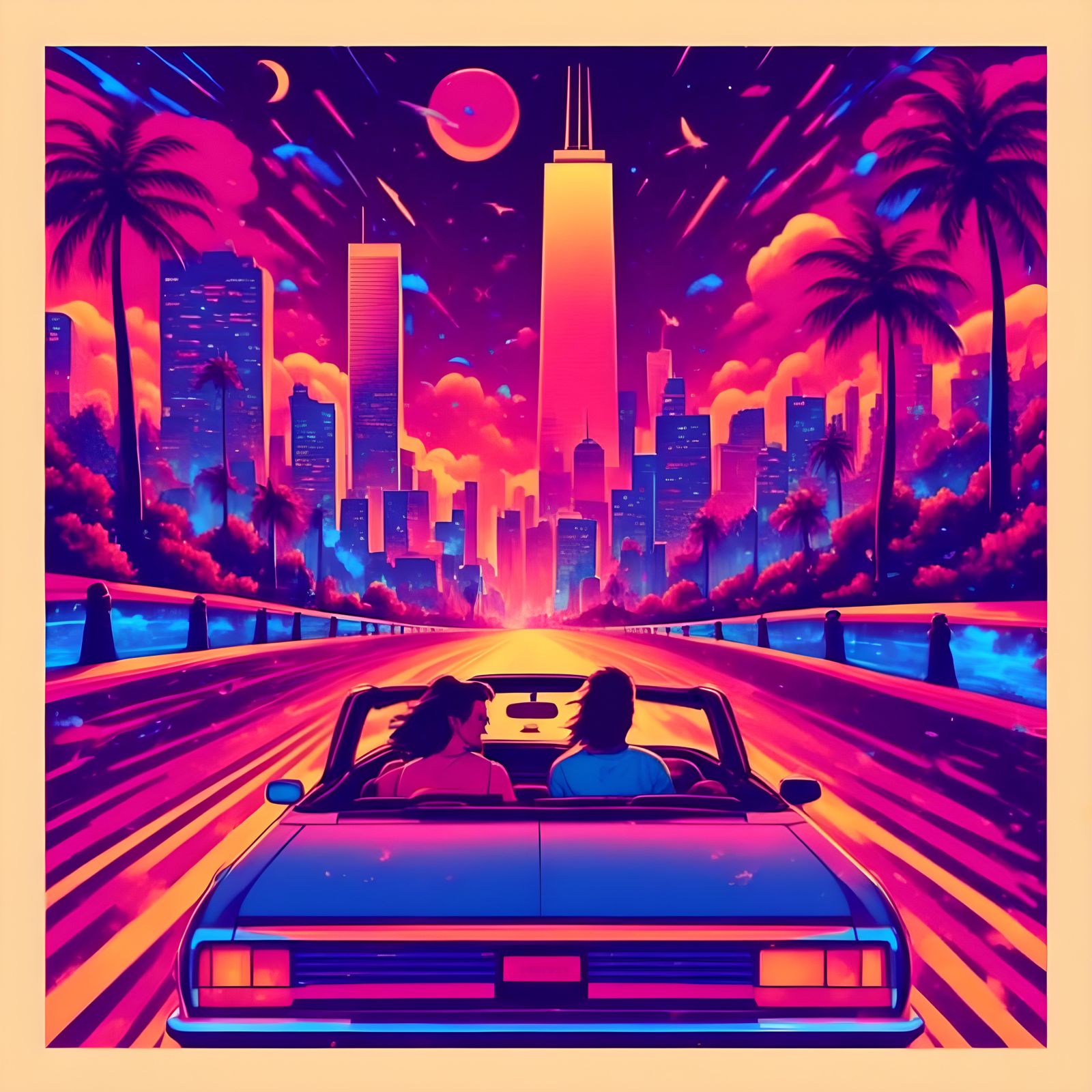 Chicago Night Drive in RetroWave Style