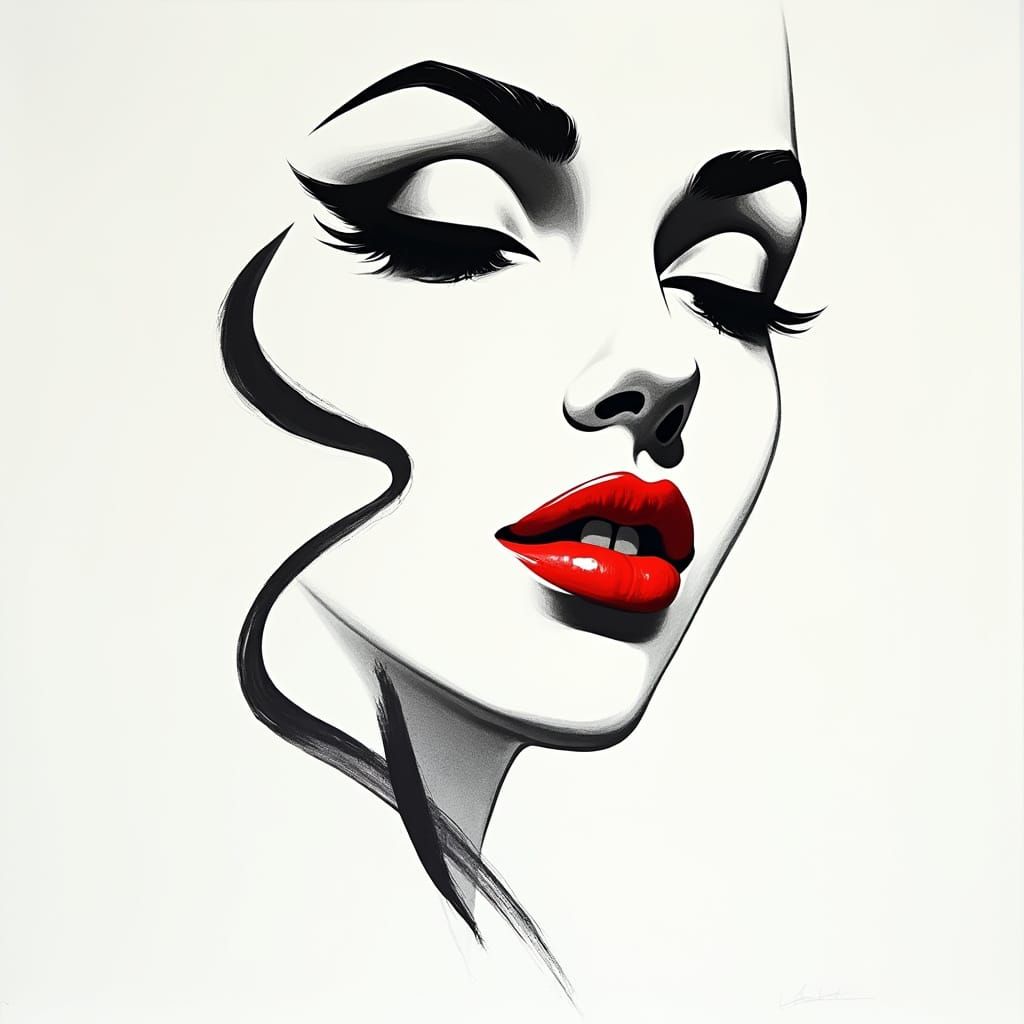 Simplified Portrait in Monochrome Brush Stroke