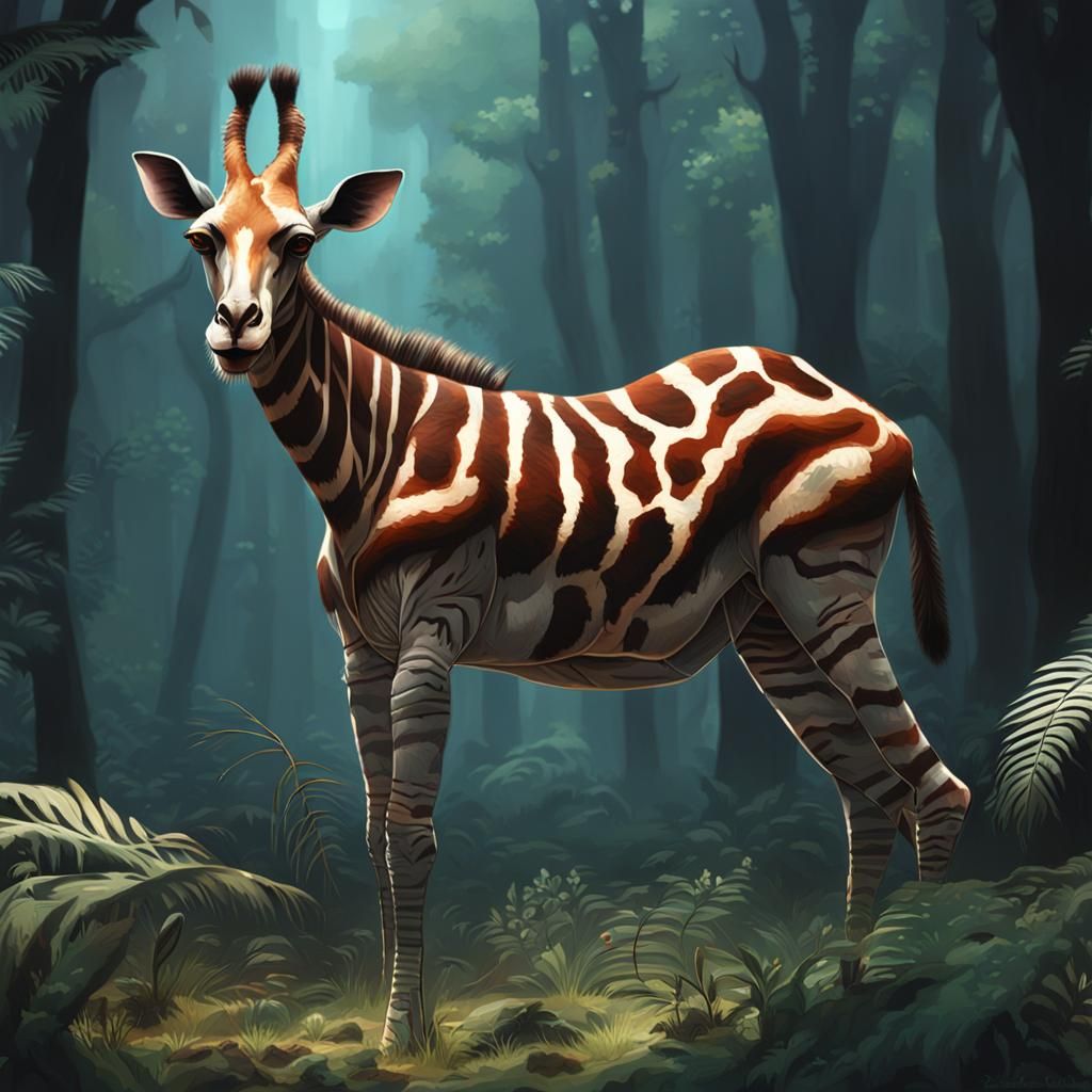 Exoplanet with Okapi Giraffe Alien Lifeforms