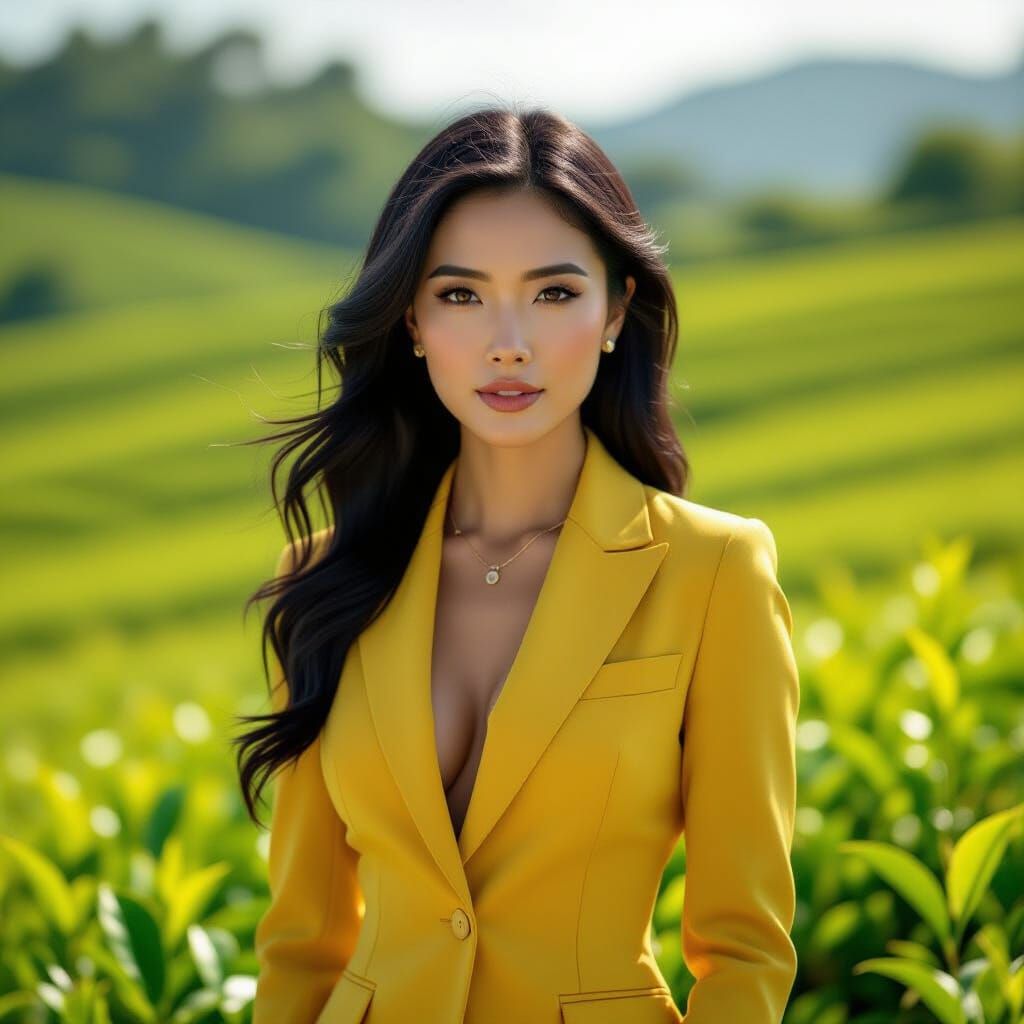 Hyperrealistic Portrait in a Tea Plantation