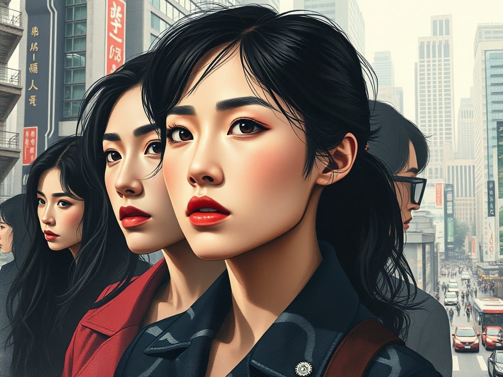 Vibrant Cityscape Double Exposure Artwork