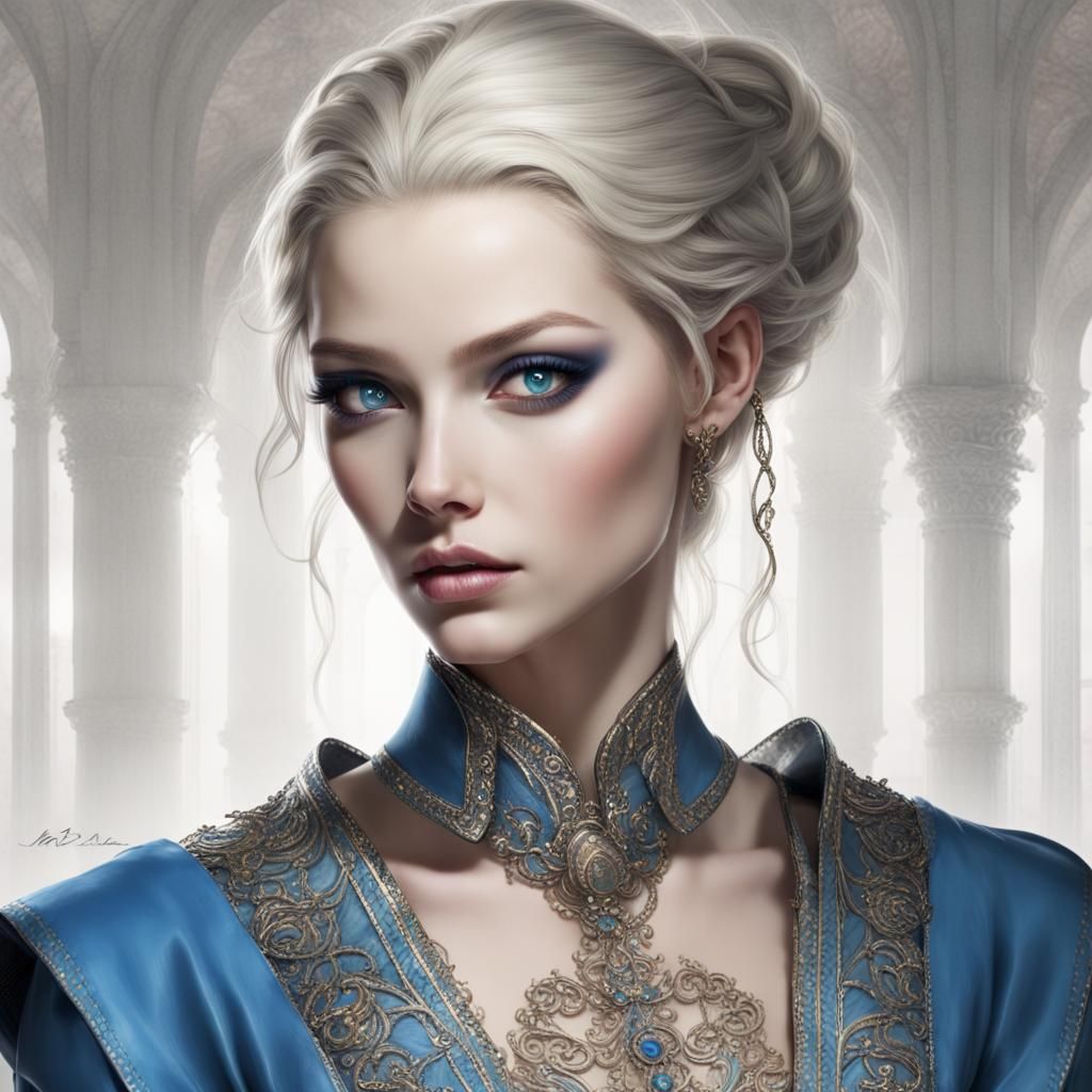 Striking Woman with Piercing Blue Eyes: Digital Portrait