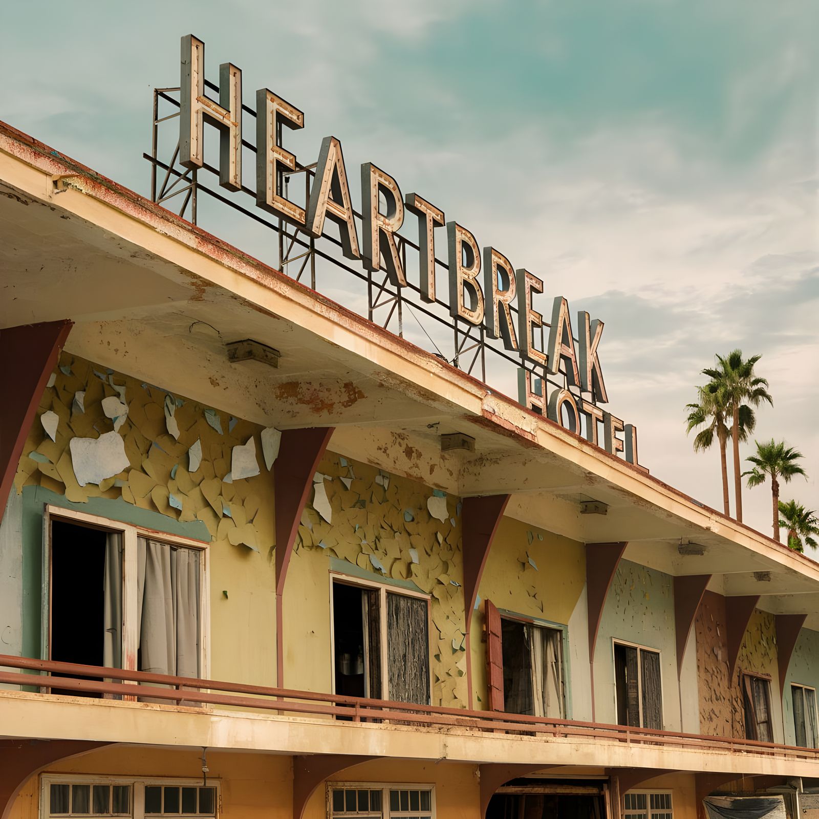 Dilapidated Heartbreak Hotel in Warm Evening Light