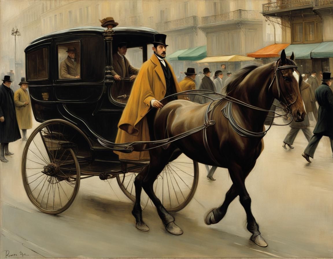 Street Scene with Horse Carriage in Graffiti Style