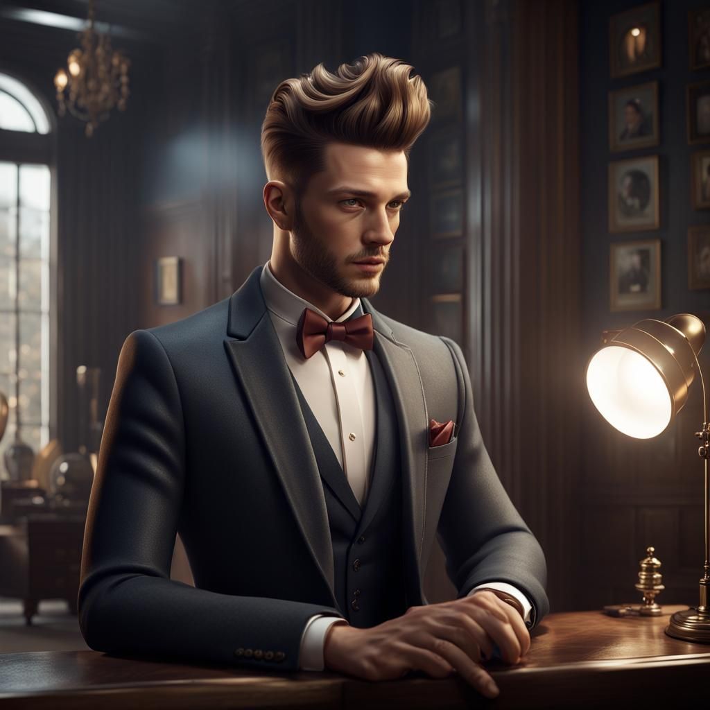 Refined Studio Portrait of Man with Quiff in Matte Painting
