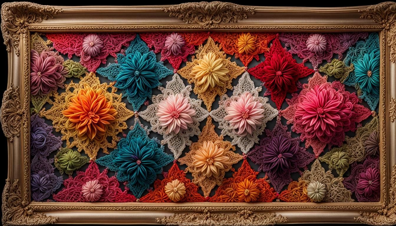 Hand-Sewn Lace Art in Ornate Frame