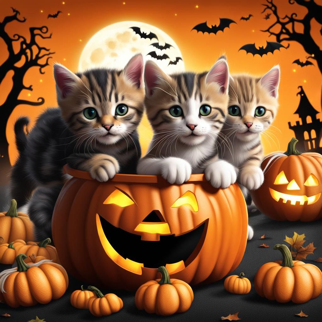 Cute Halloween Kittens Ask: Treat?