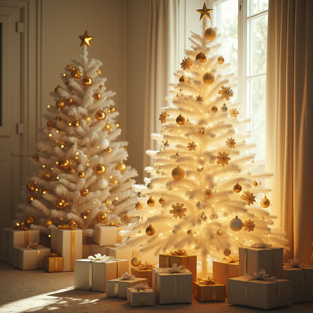 Ethereal White Christmas Tree with Golden Accents