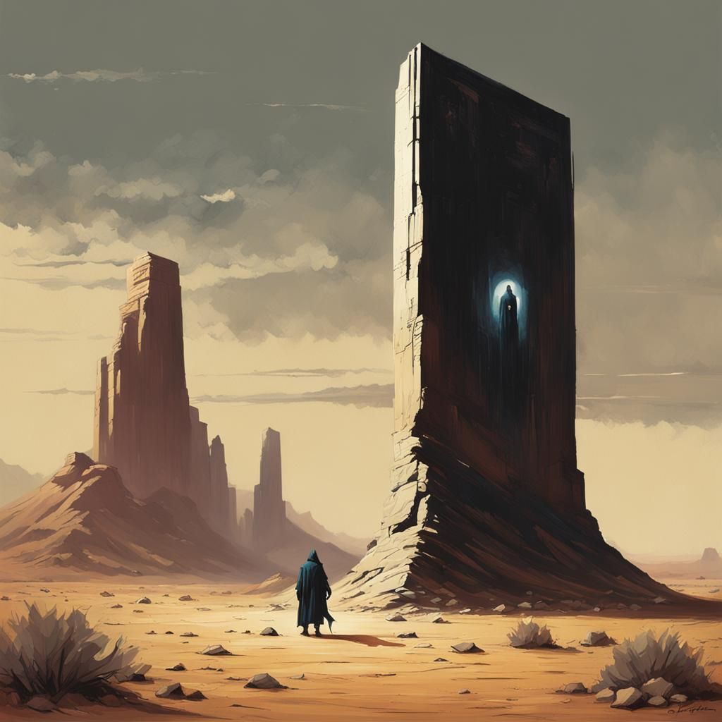 Sinister Monolith in Desert Landscape