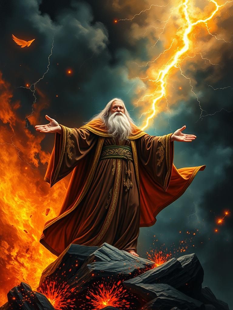 Wizard Commanding Storm: Dramatic Oil Painting