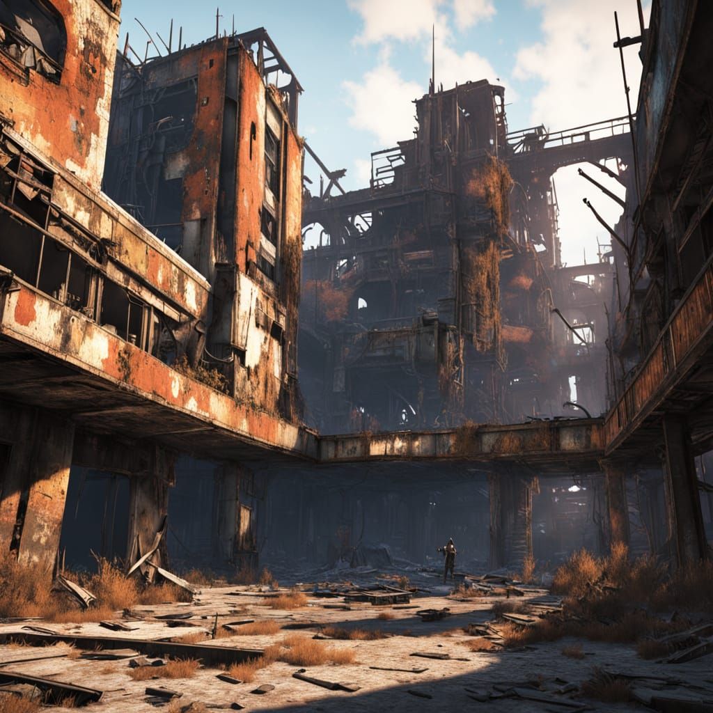 Surreal Fallout Cityscape in Salvagepunk Style