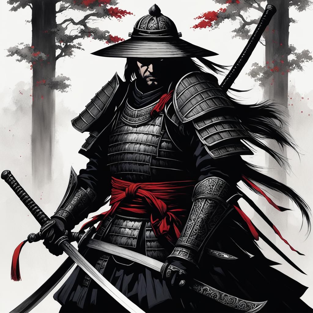 Gothic Samurai in Yoshitaka Amano Style