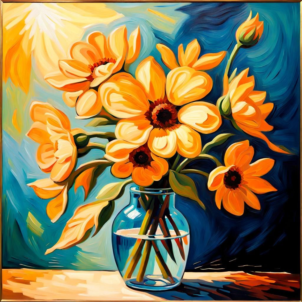 Van Gogh Style Oil Painting of a Flower