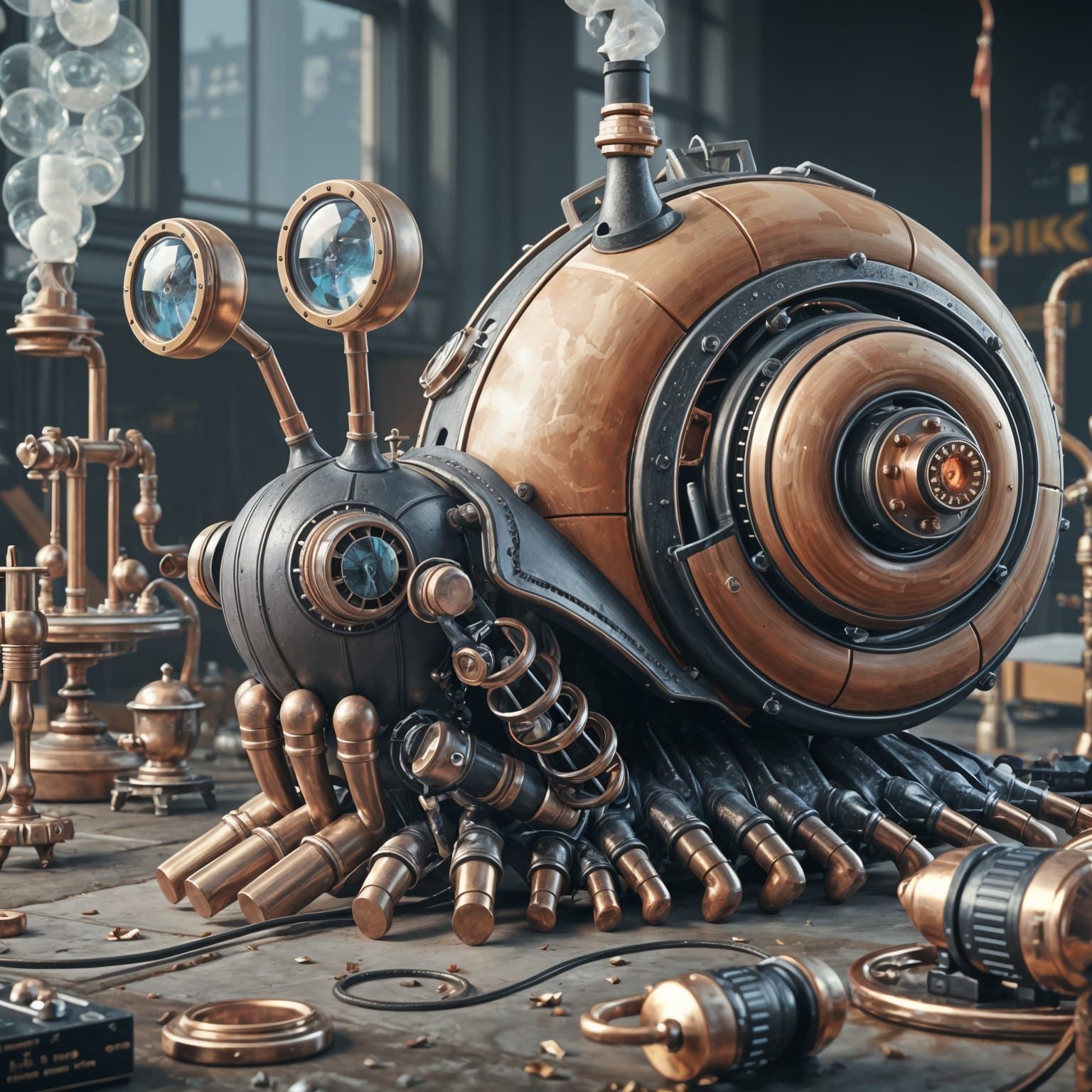 Steampunk Robotic Snail in Detailed 3D Render