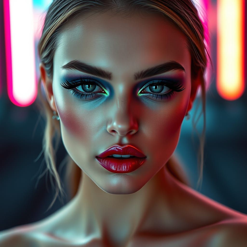 Hyper-Realistic Portrait in Bold, Artistic Makeup