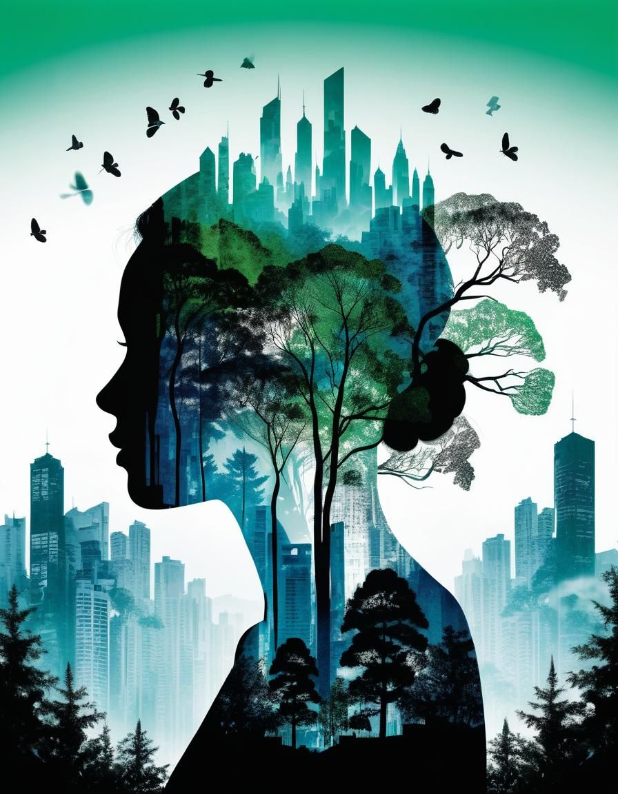 Double Exposure: Dream Forest Meets City Silhouette