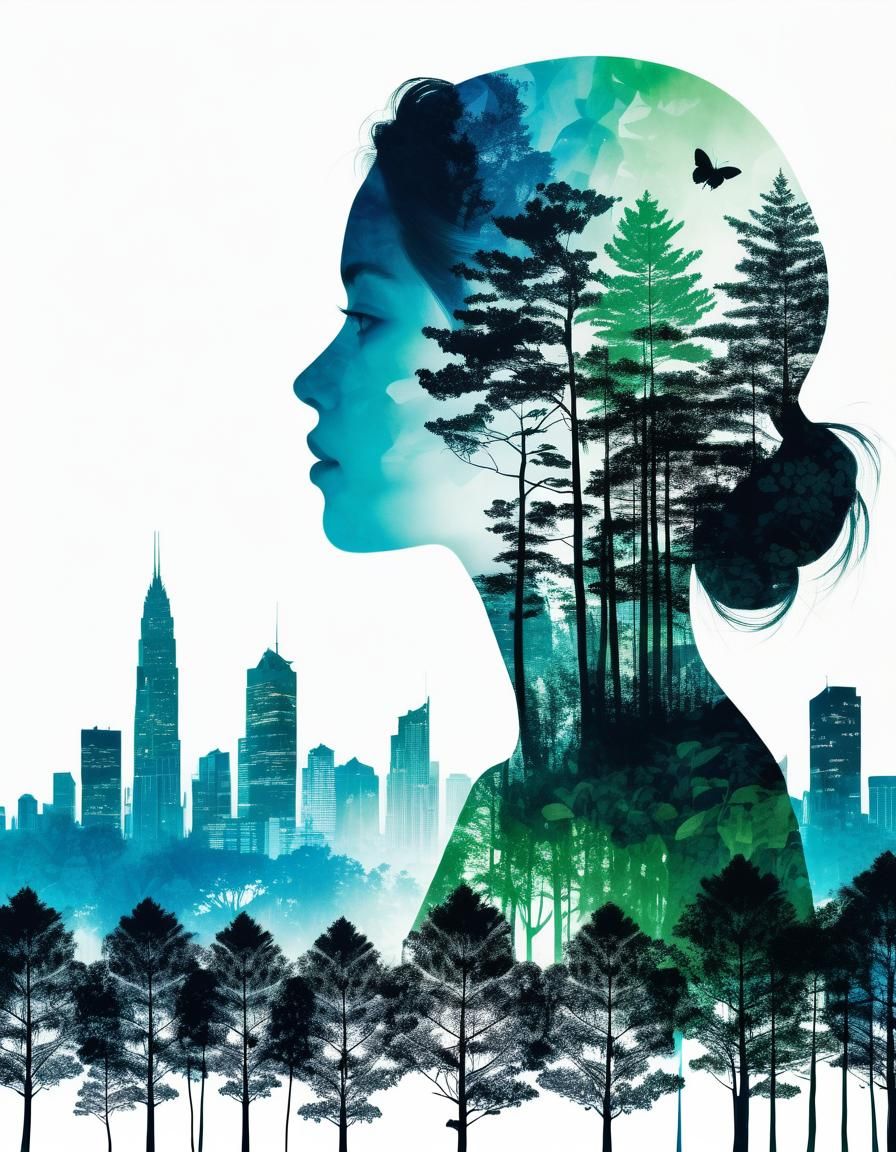 Dual Exposure: Forest and City in Silhouette