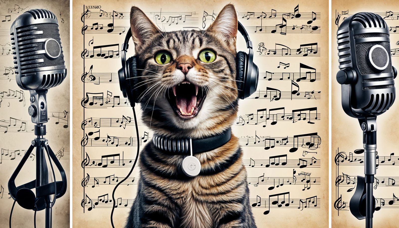 Singing Cat in Recording Studio Collage