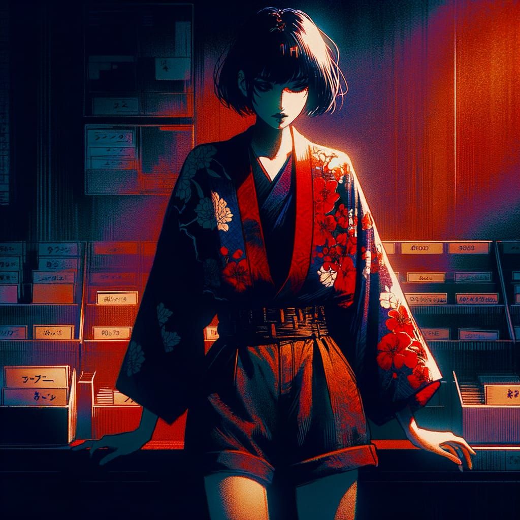 Mysterious Anime Portrait in Retro Japanese Style