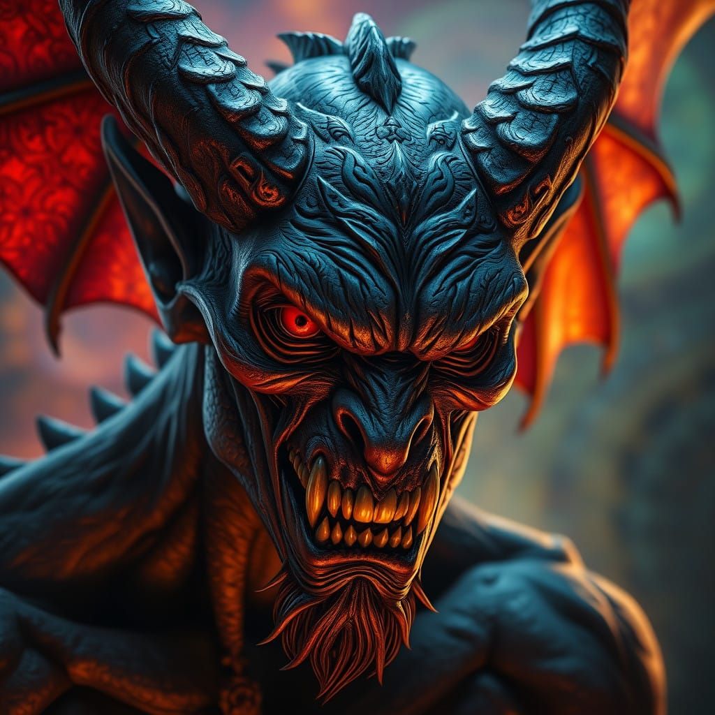 Sinister Demon Portrait in Vibrant Fantasy Realm