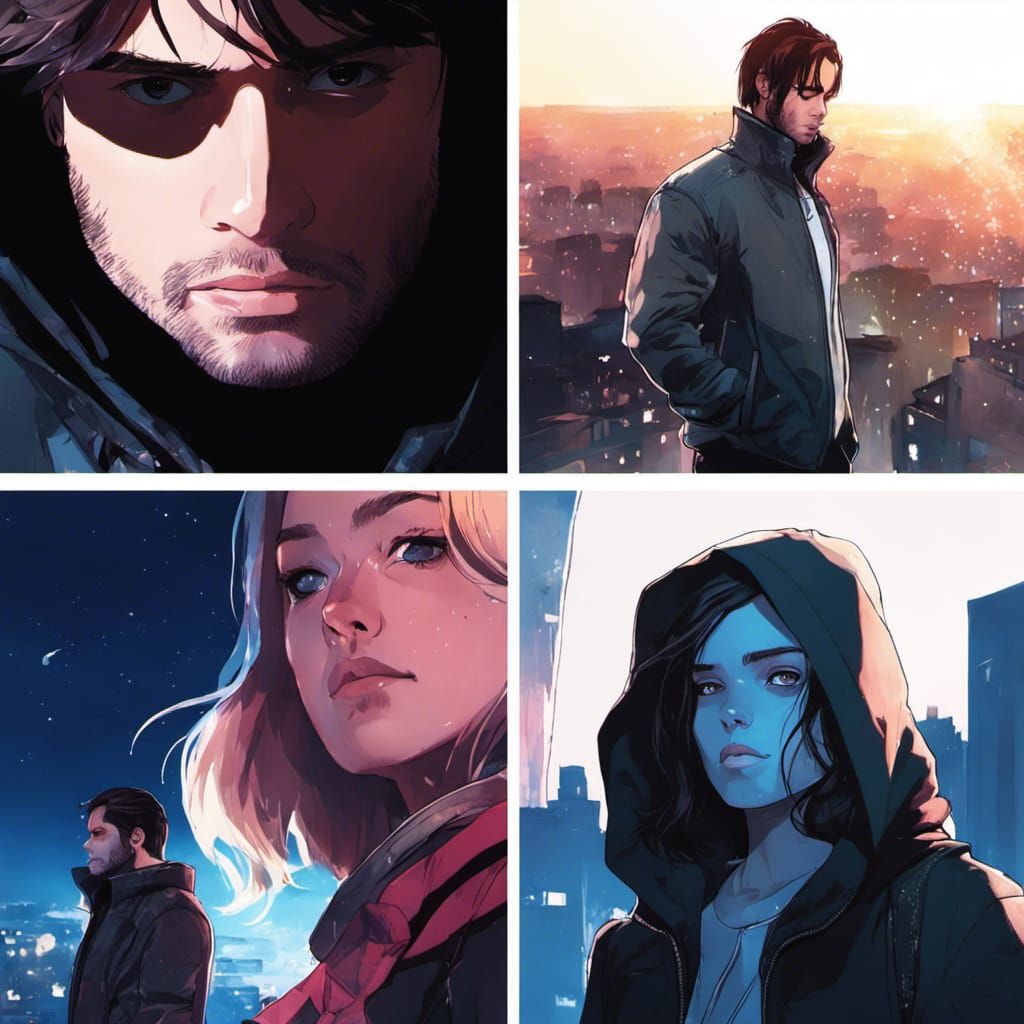 Bucky Barnes Stargazing on Rooftop in Anime Style