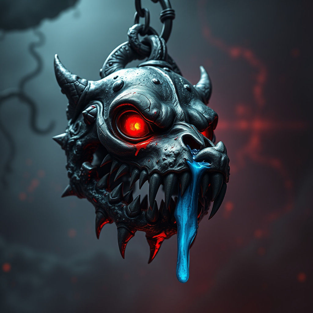 Menacing Key with Glowing Eyes, Dark Fantasy Art