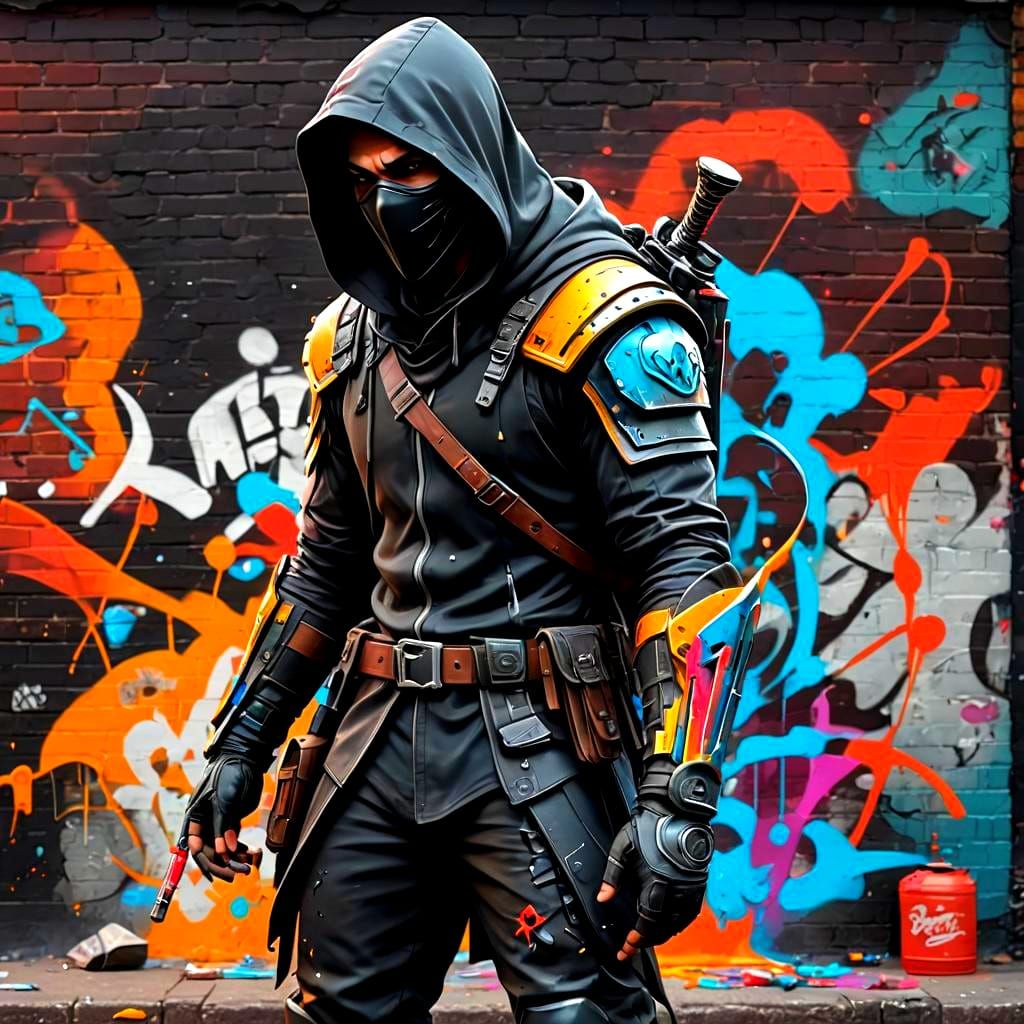 Sleek CGI Assassin Warrior in Street Art Style