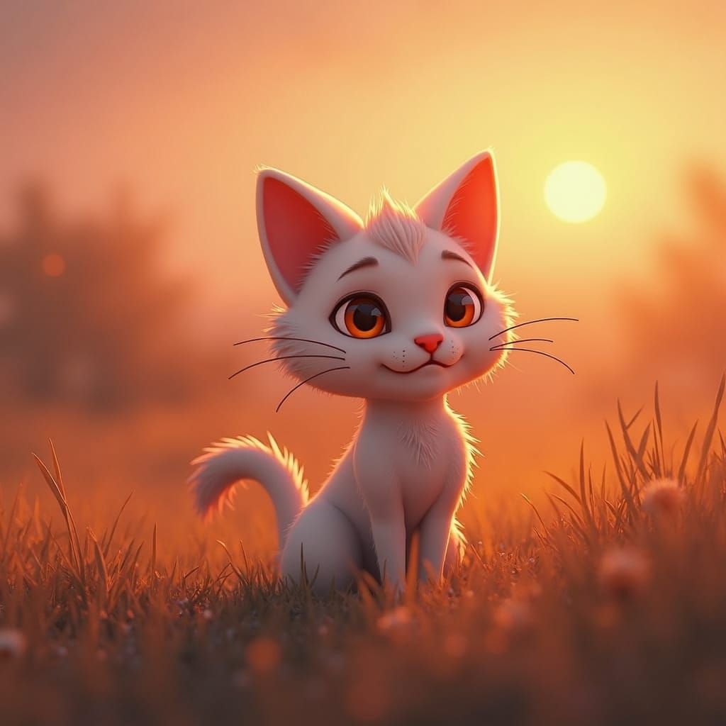 3D Animated Blue Cat at Sunset