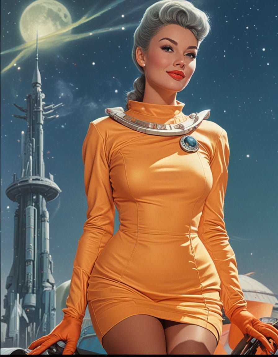 Retro Sci-Fi Pinup in Space Cadet Uniform
