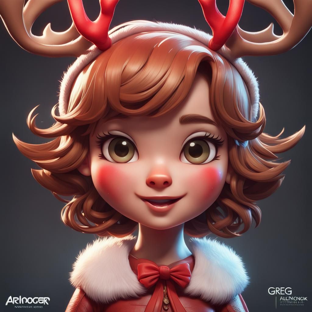 Chibi Rudolph Portrait in Hyperdetailed Style
