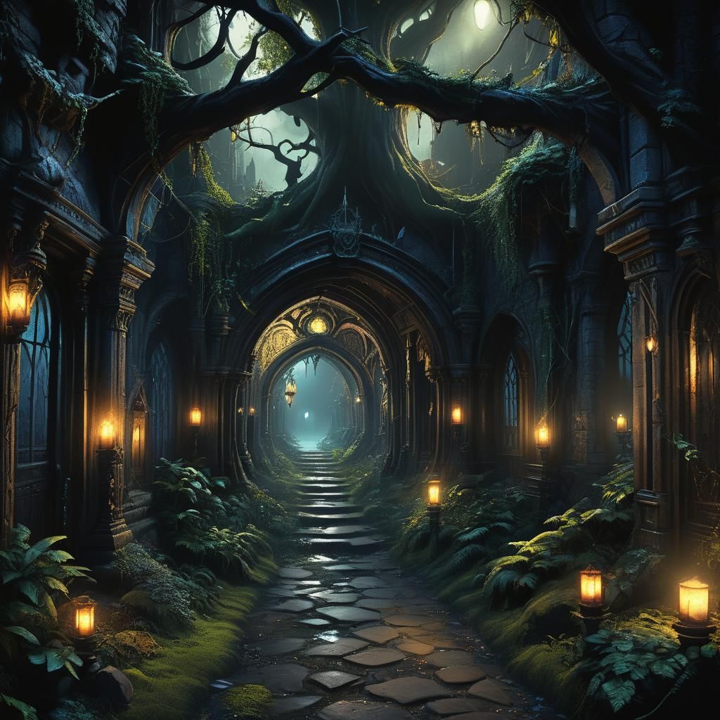 Eerie Gothic Pathway Through a Dark Fantasy Realm