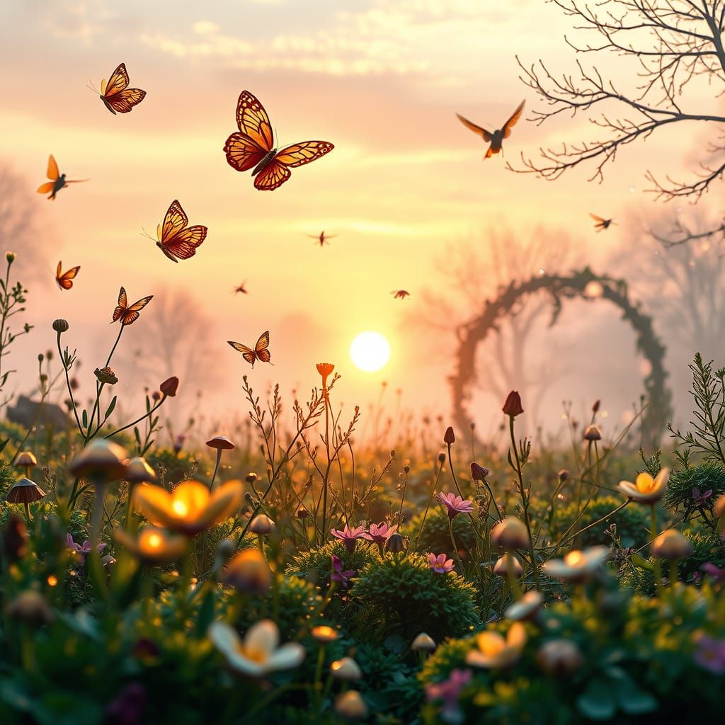 Surreal Spring Awakening in a Vibrant Ecological Garden