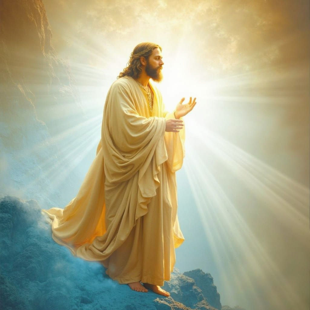 Jesus Glows with Divine Light on Mountain Peak