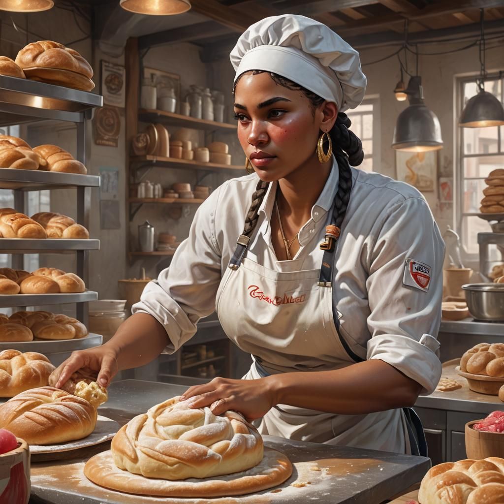 Cuban Baker Kneading Dough: Hyperdetailed Portrait