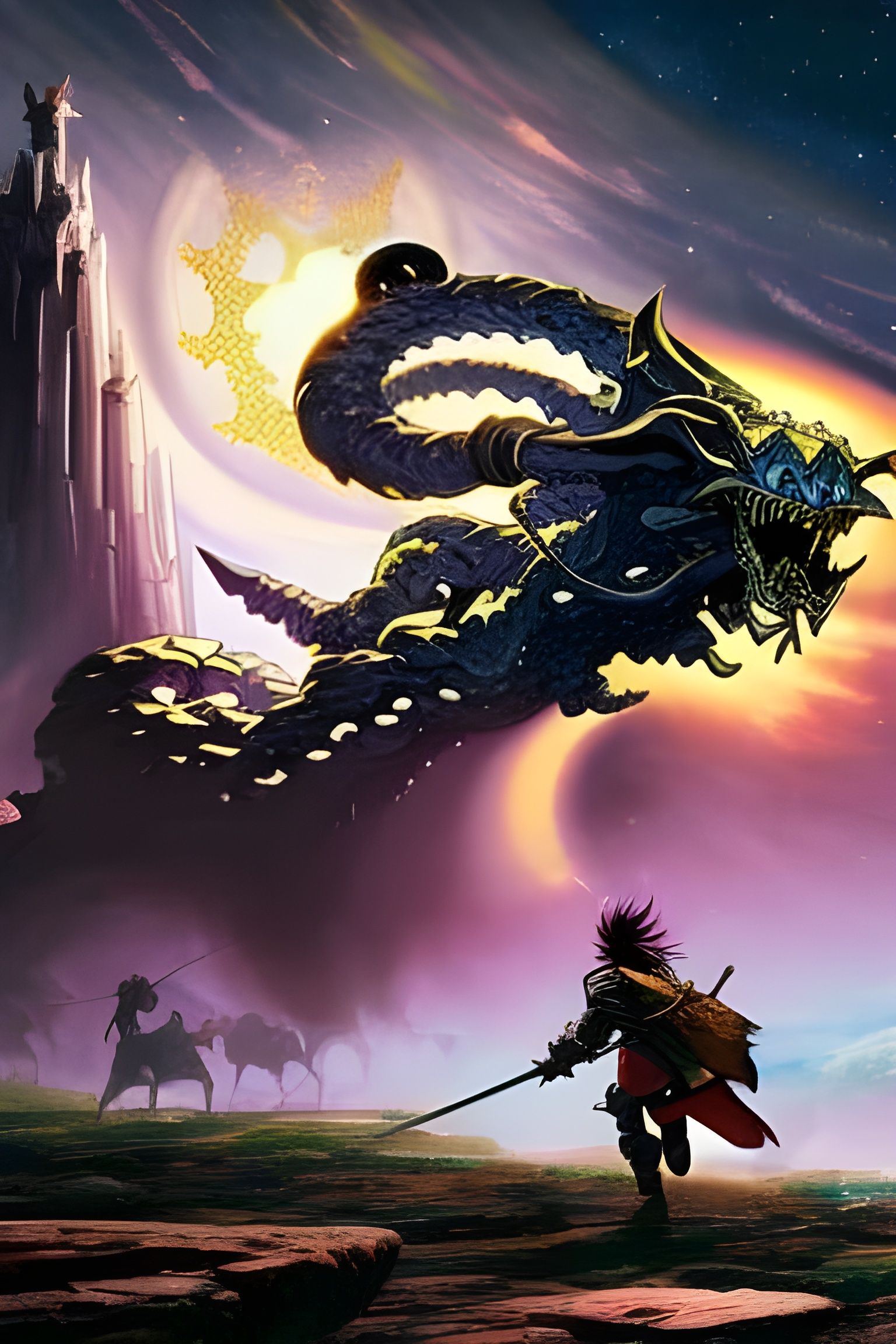 Epic Fantasy Knight Confronts Monster Behemoth