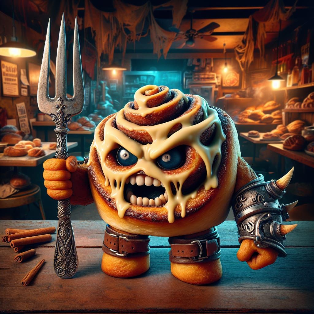 Cinnamon Roll Warrior in Dystopian Restaurant