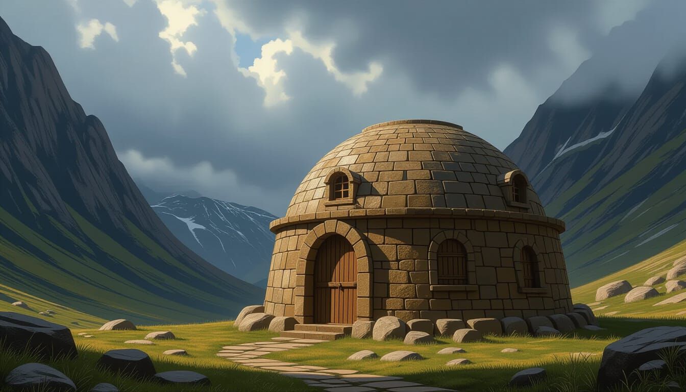 Ancient Dome Building in Valley, Dramatic Lighting