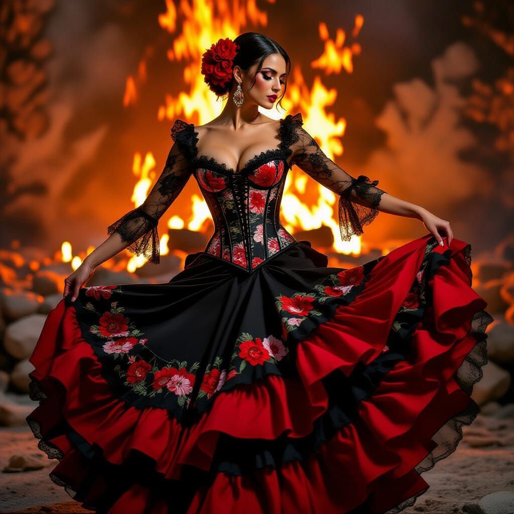 Flamenco Dancer in Dramatic Art Nouveau Style